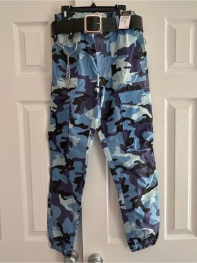 Blue Camo Cargo Joggers  - Stylish Pocket Pants
